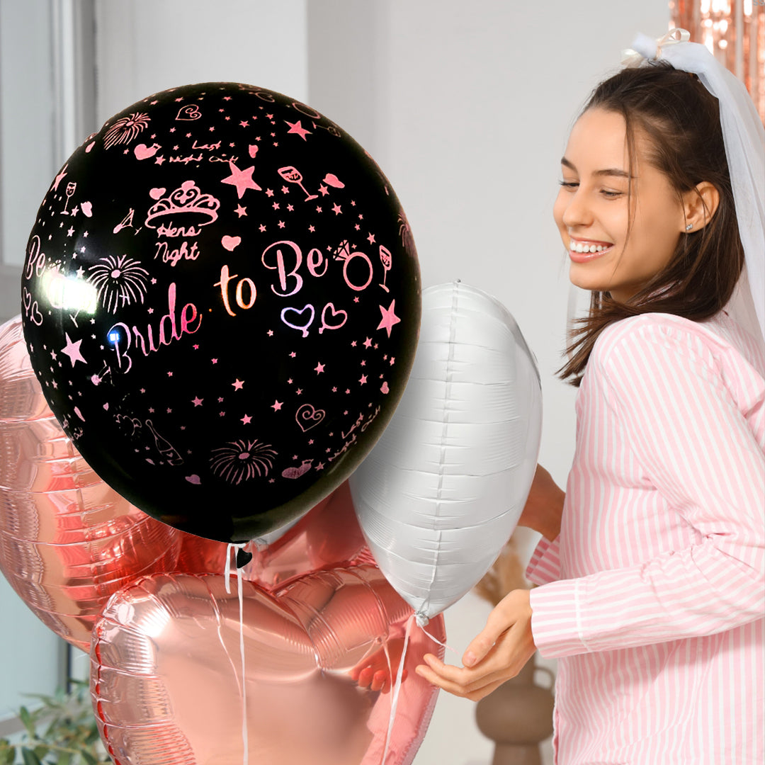 Bride To Be Black Latex/Rubber Balloons with Hen Party Prints - Helium Quality - 12 inches - 10PC