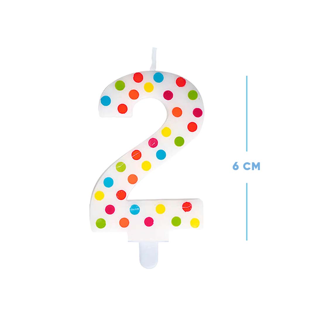 Multi Color Polk Dot Number 2 Candle - 1PC