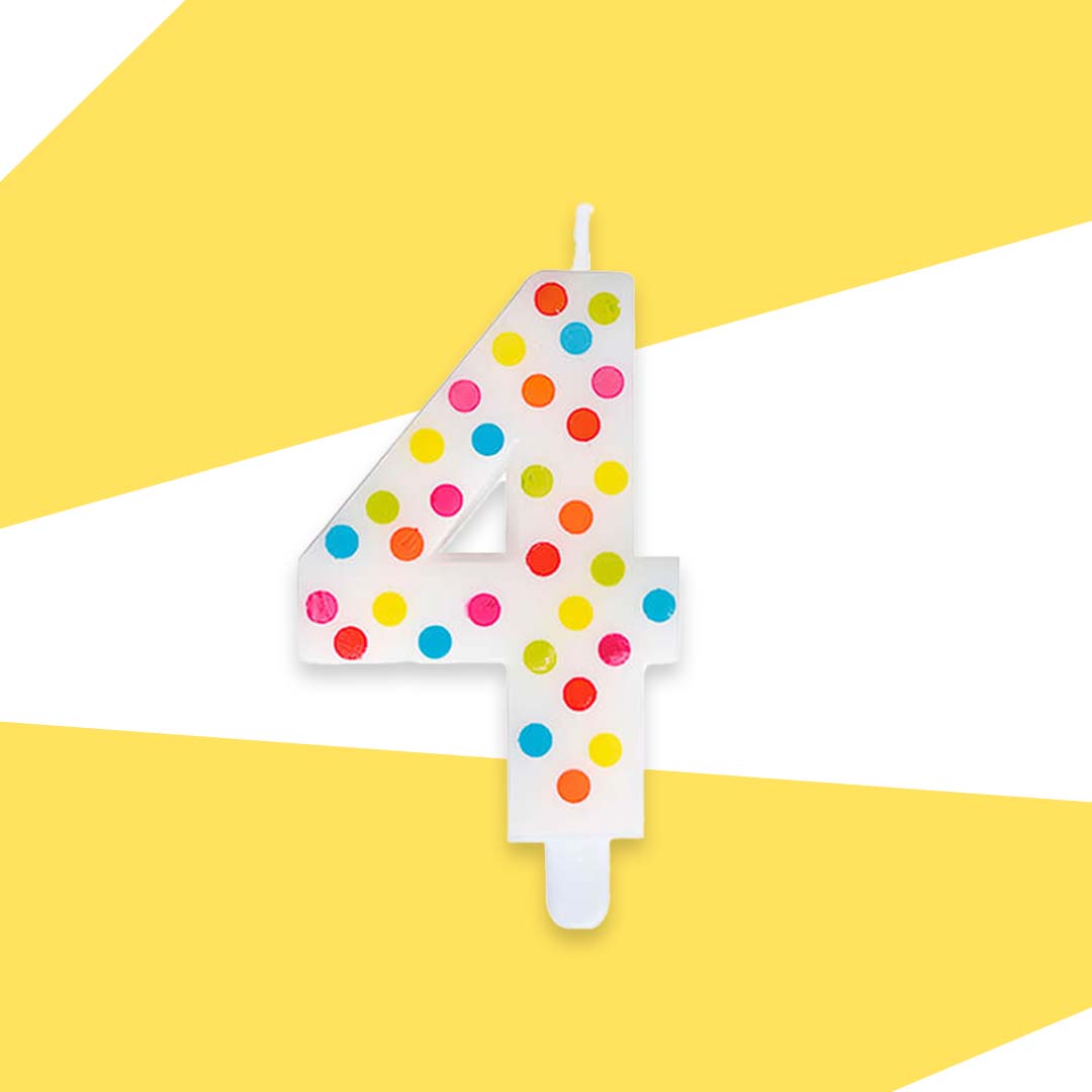 Number 4 Multicolor Polka Dot Candle - 1PC