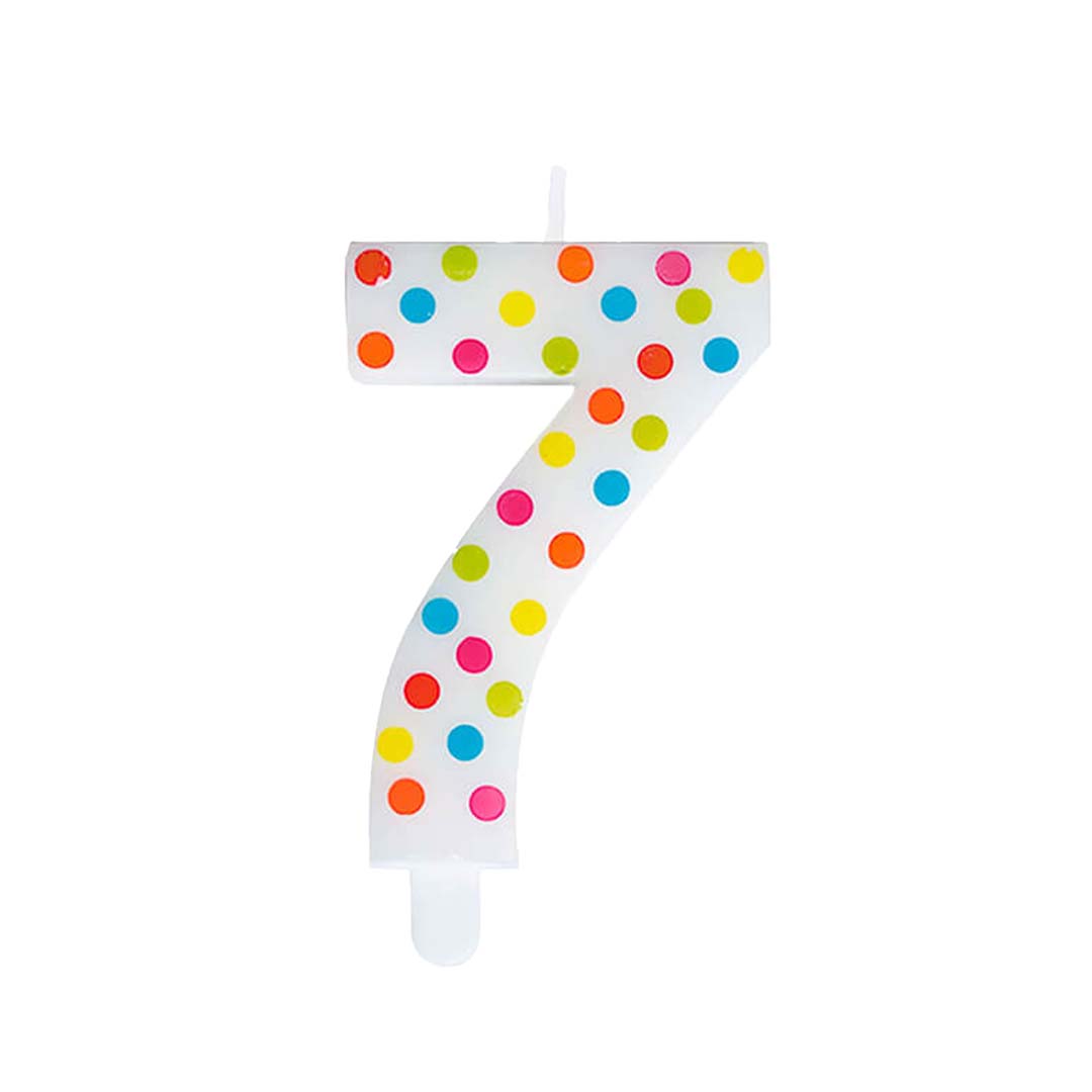 Number 7 Multicolor Polka Dot Candle - 1PC