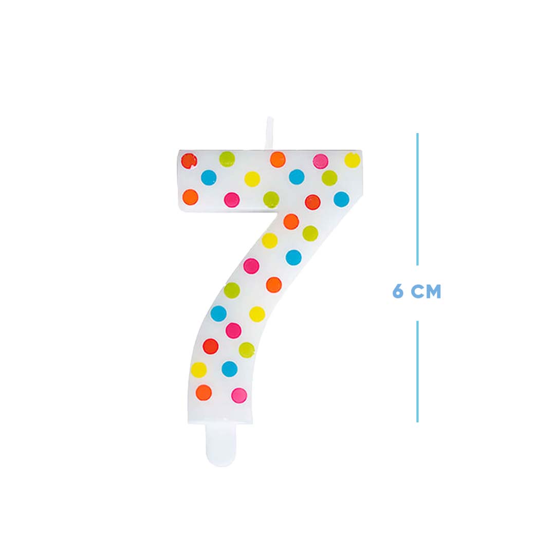 Number 7 Multicolor Polka Dot Candle - 1PC
