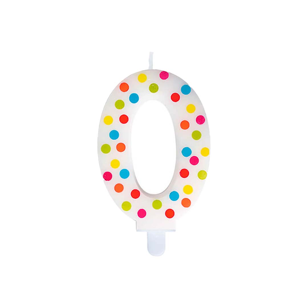 Number 0 Multicolor Polka Dot Candle - 1PC