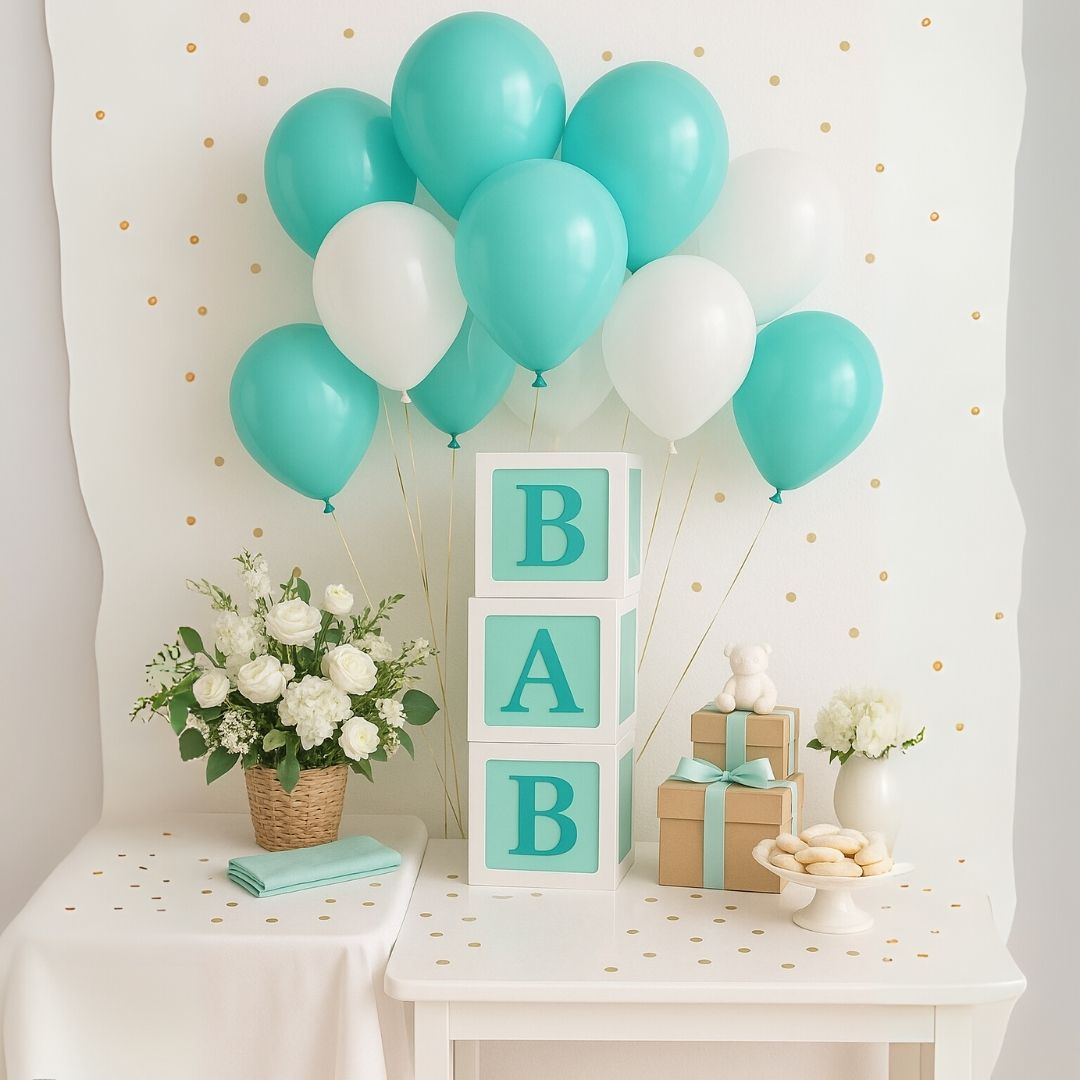 Aqua Blue Metallic Latex/Rubber Balloons - Air Filled - 12 inches - 10PC