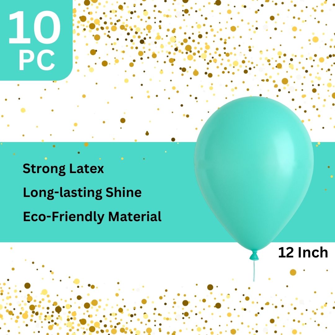Aqua Blue Metallic Latex/Rubber Balloons - Air Filled - 12 inches - 10PC