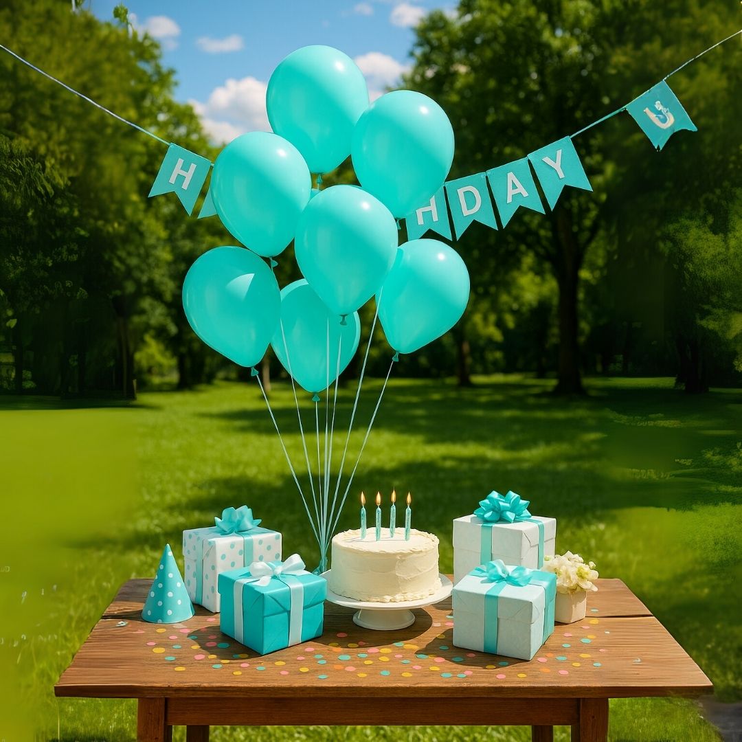 Aqua Blue Metallic Latex/Rubber Balloons - Air Filled - 12 inches - 10PC