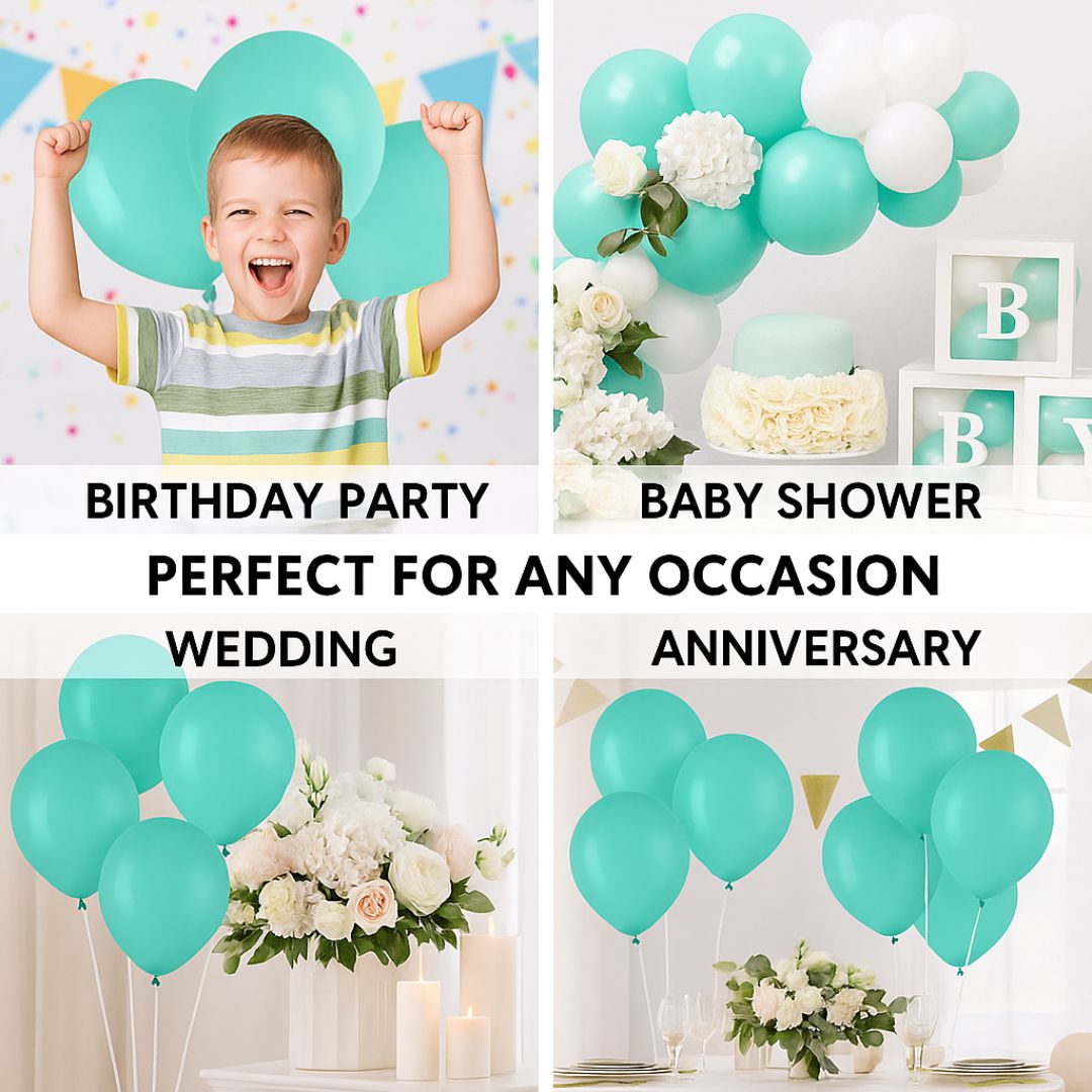 Aqua Blue Metallic Latex/Rubber Balloons - Air Filled - 12 inches - 10PC