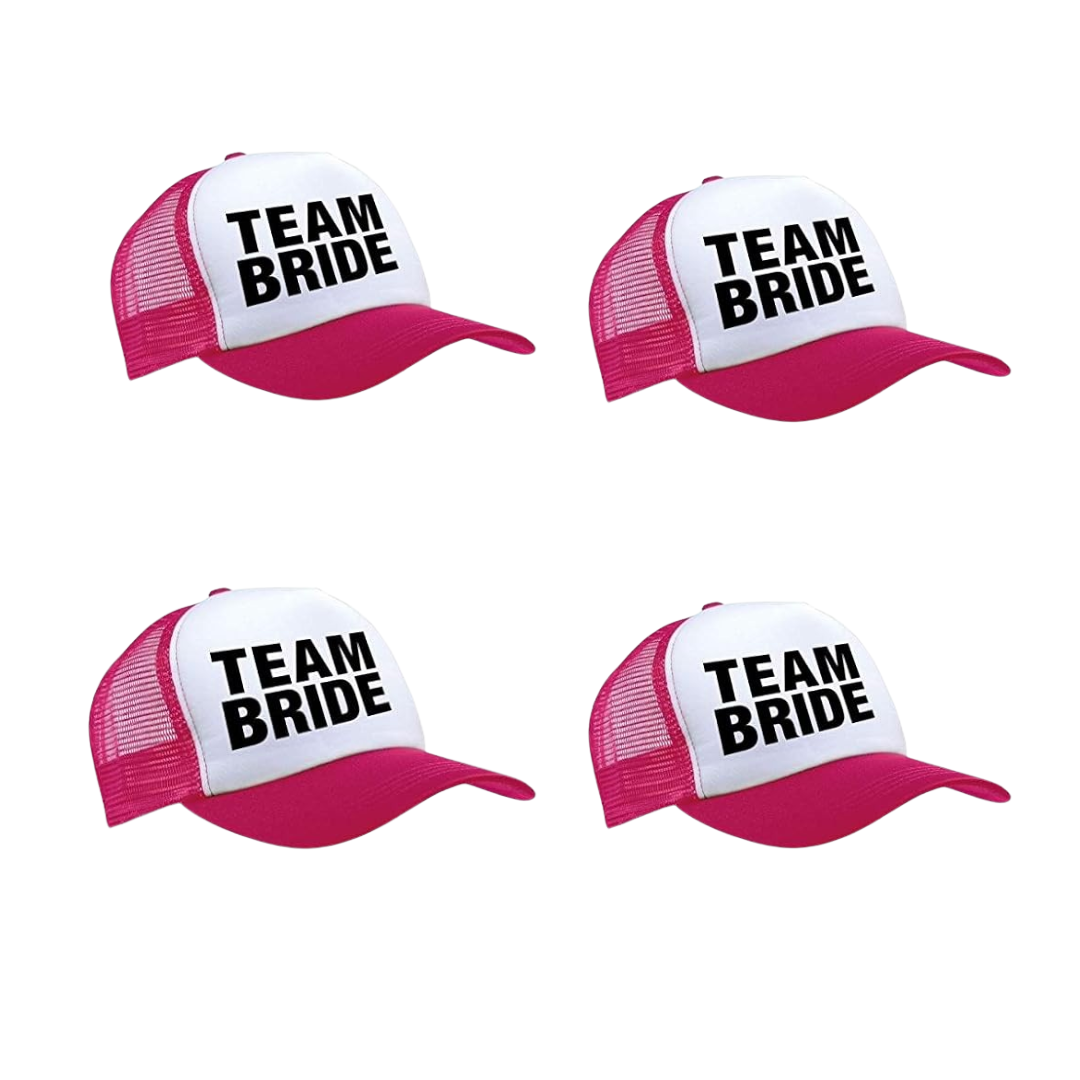 TEAM BRIDE Pink Caps for Bachellorette / Hens Party - Adjustable - 4PC