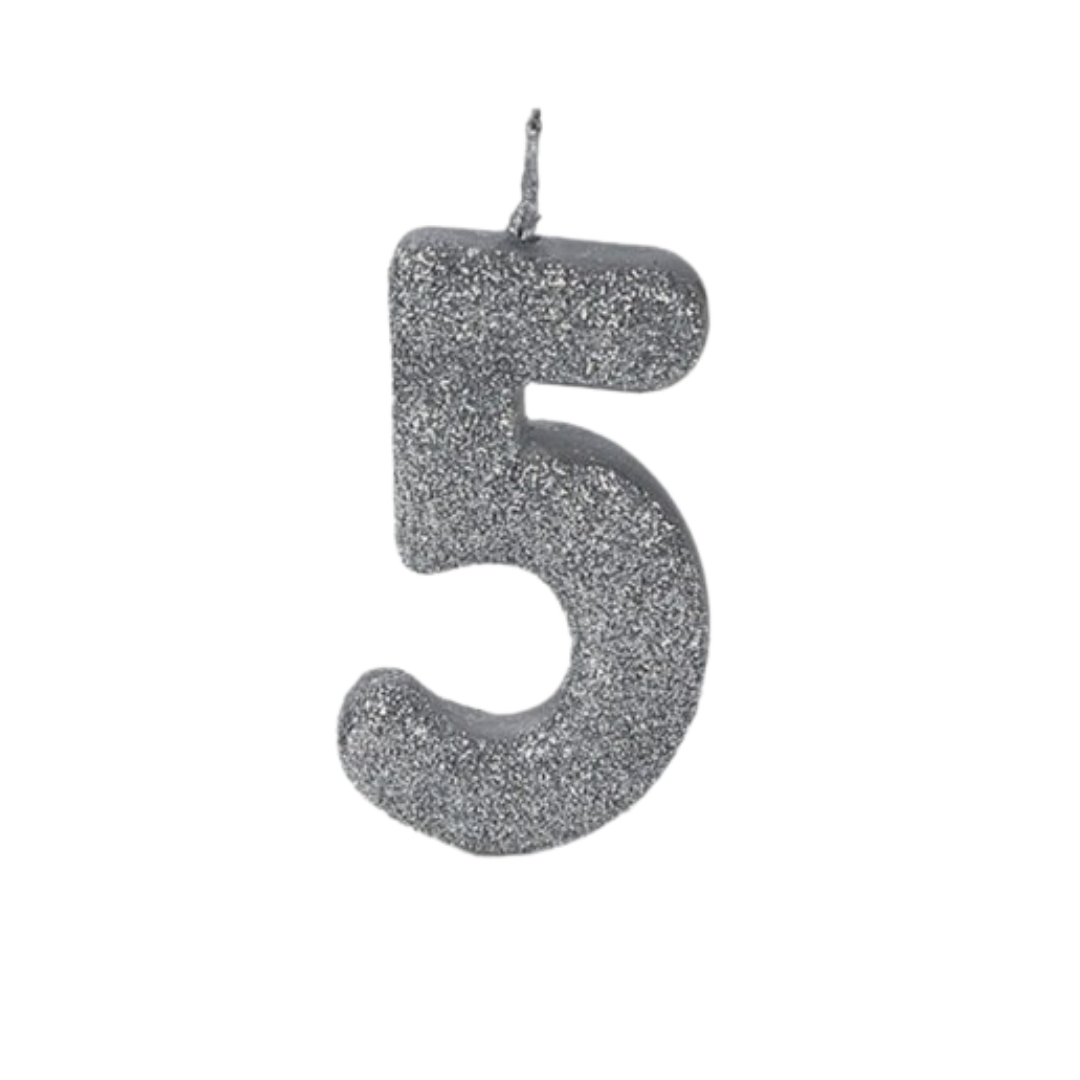 No. 5 Glitter Silver Candle