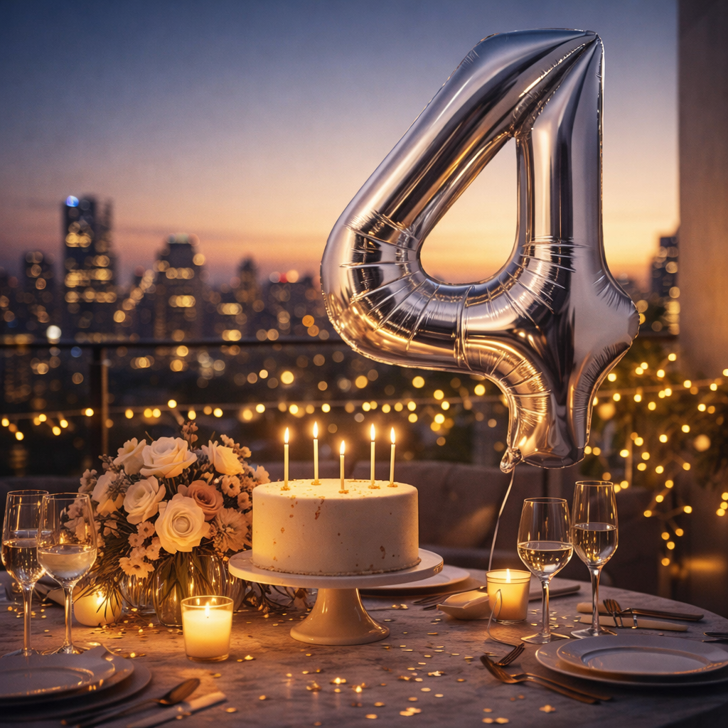 Silver Number 4 Foil Balloon 40 Inch Air Filled Pack of 1