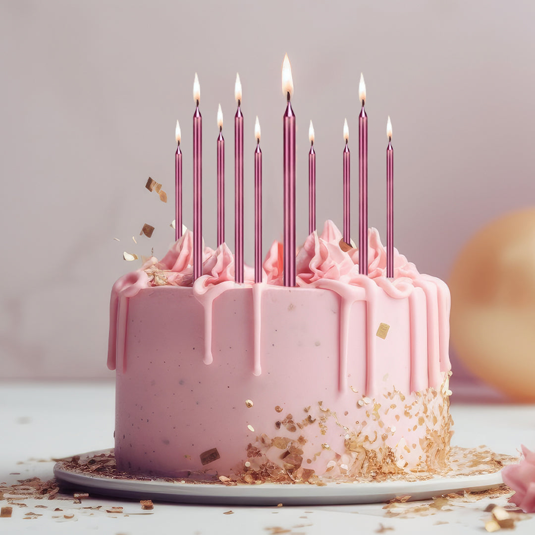 Pencil Thin Rose Pink Candles - 10PC