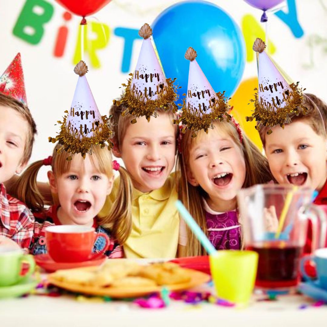 Happy Birthday Hat White & Gold