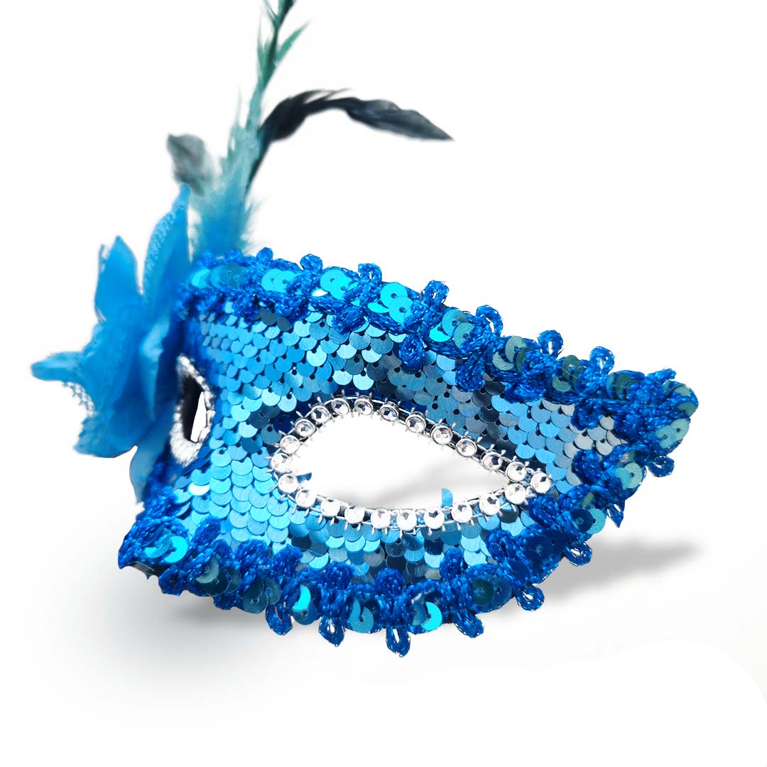 Blue Sequin Eye Mask with Blue Flower