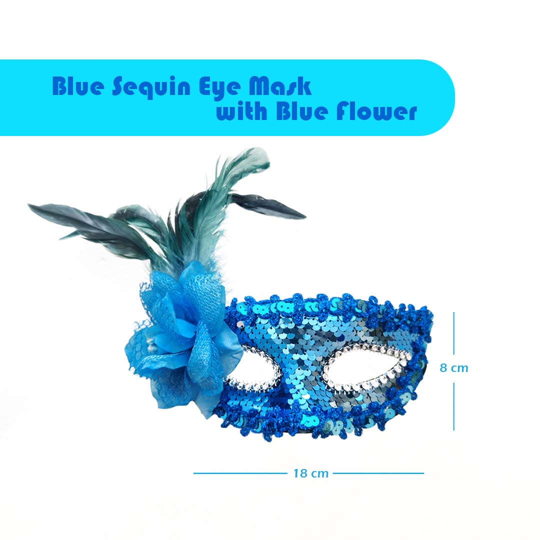 Blue Sequin Eye Mask with Blue Flower