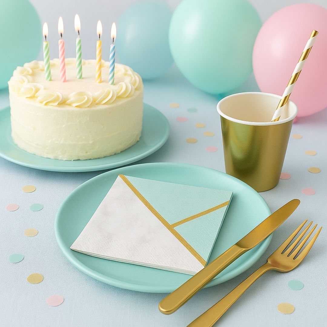 Aqua & Gold Paper Napkins - 16PC