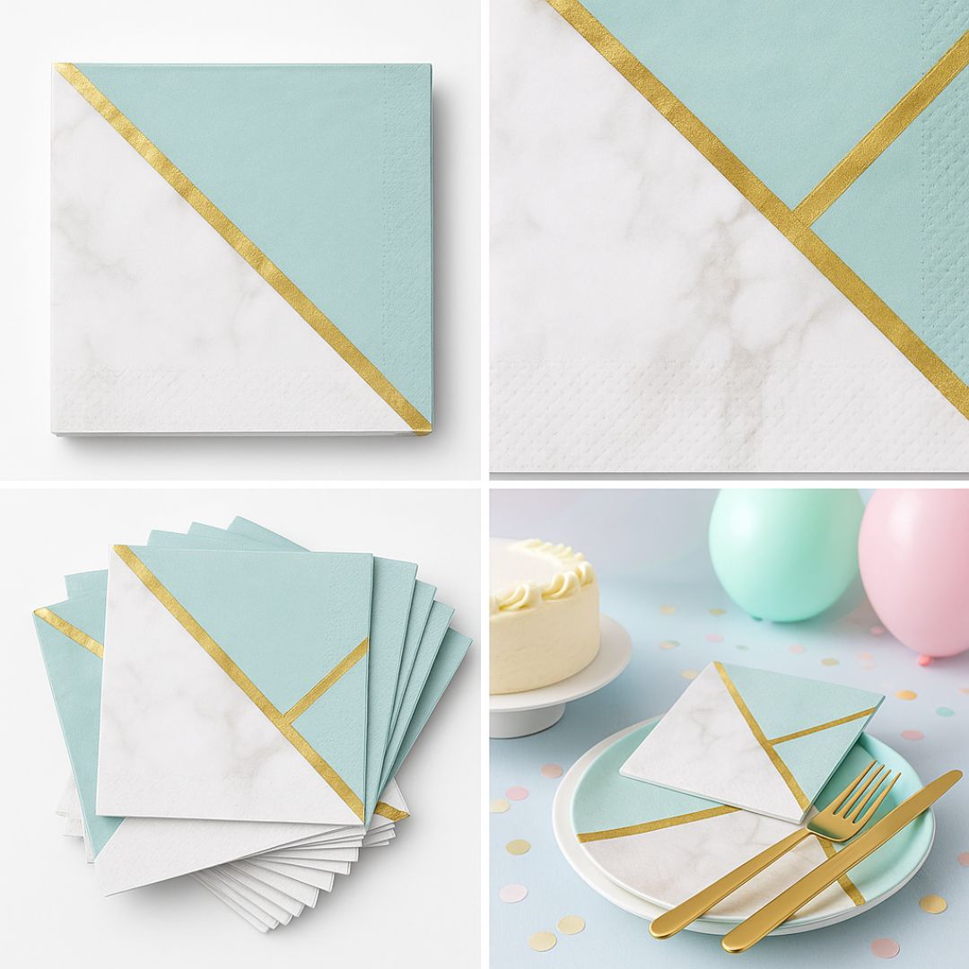 Aqua & Gold Paper Napkins - 16PC