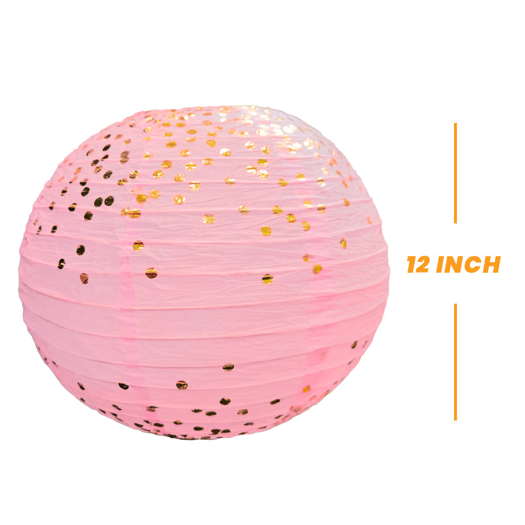 Pink & Golden Polka Dots Lantern - 12"