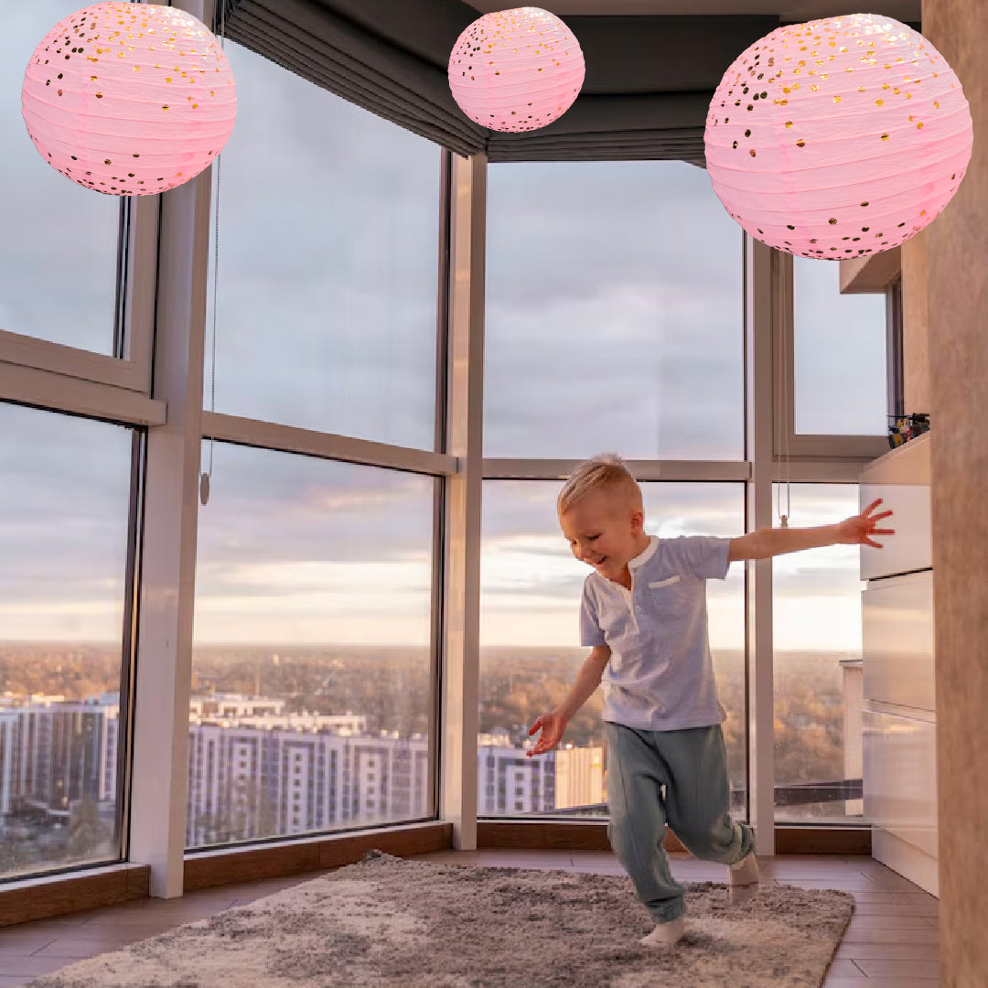 Pink & Golden Polka Dots Lantern - 12"