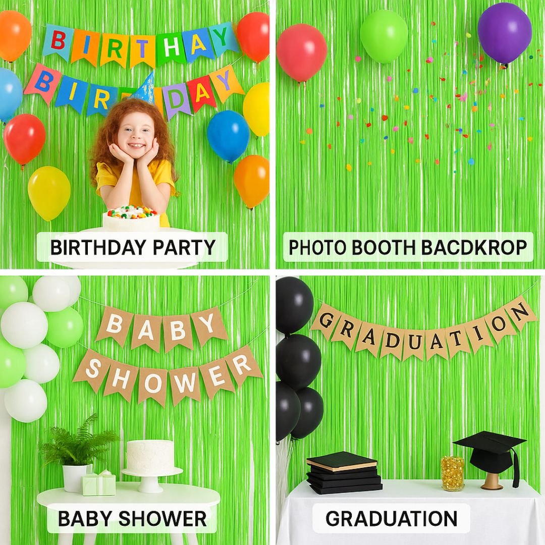 Neon Green Foil Curtain for Wall Decor - 7FT X 3FT - 1PC