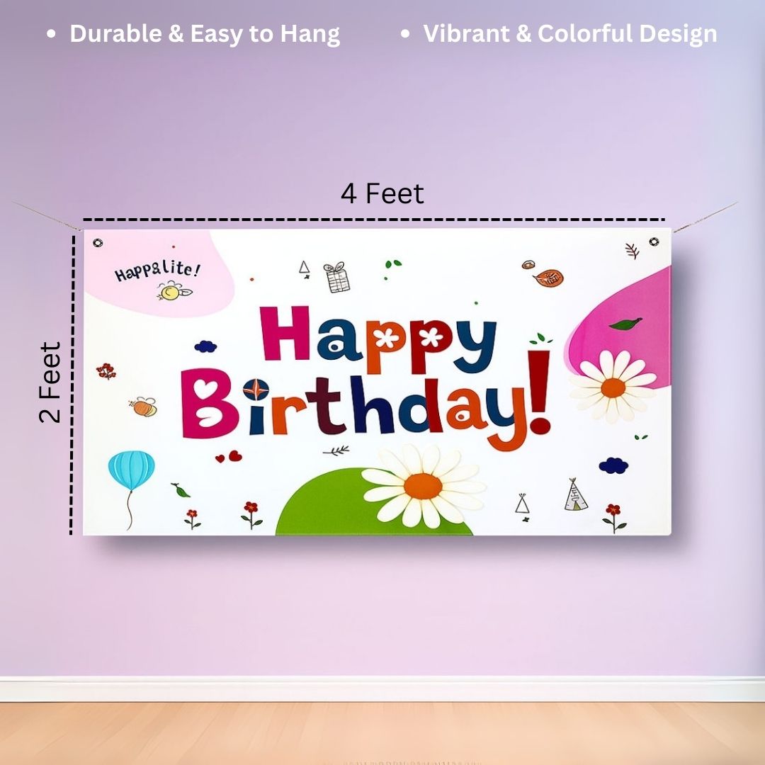 Happy Birthday Floral Print Banner - 4FTX2FT