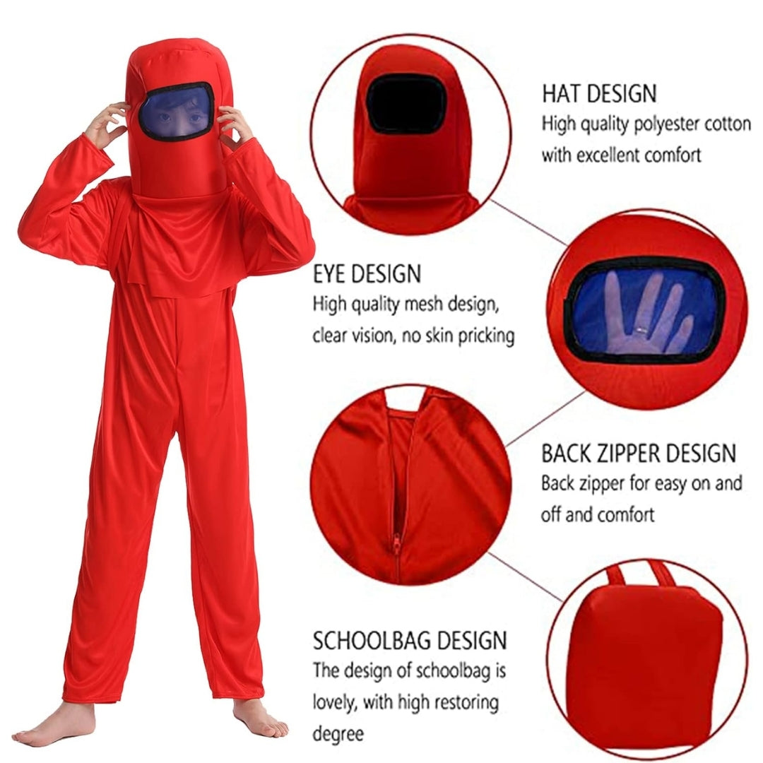 AmongUs Space Red Jumpsuit Ccotumes W/ Space Mask & Bag - Age 8 - 10 YRS - Size L - 3PC