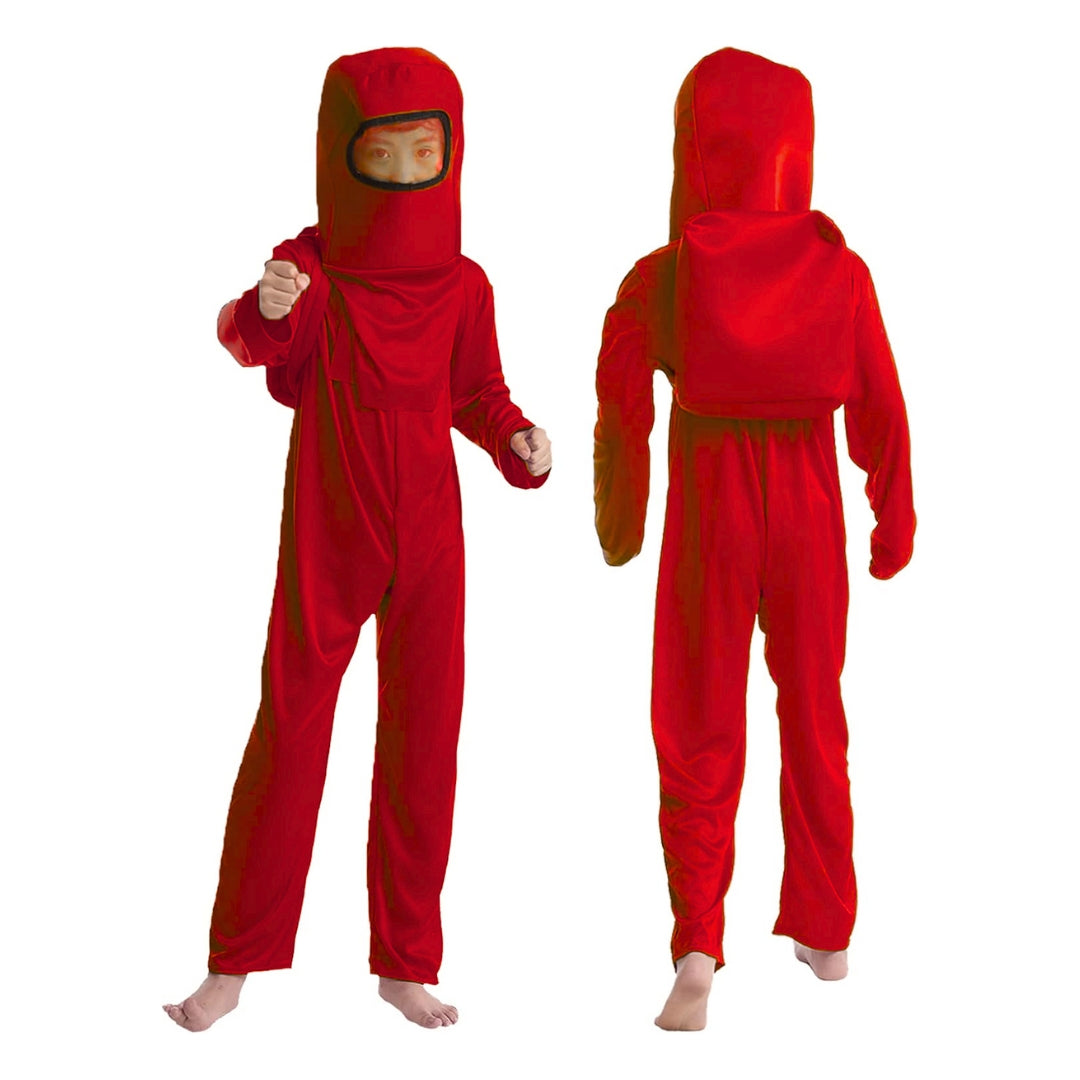 AmongUs Space Red Jumpsuit Ccotumes W/ Space Mask & Bag - Age 8 - 10 YRS - Size L - 3PC