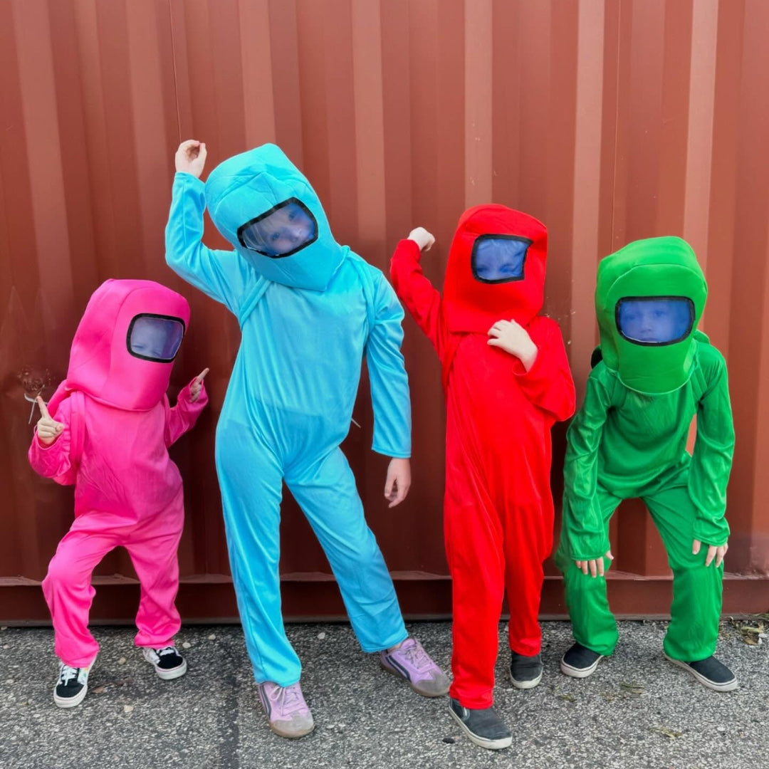 AmongUs Space Red Jumpsuit Ccotumes W/ Space Mask & Bag - Age 8 - 10 YRS - Size L - 3PC