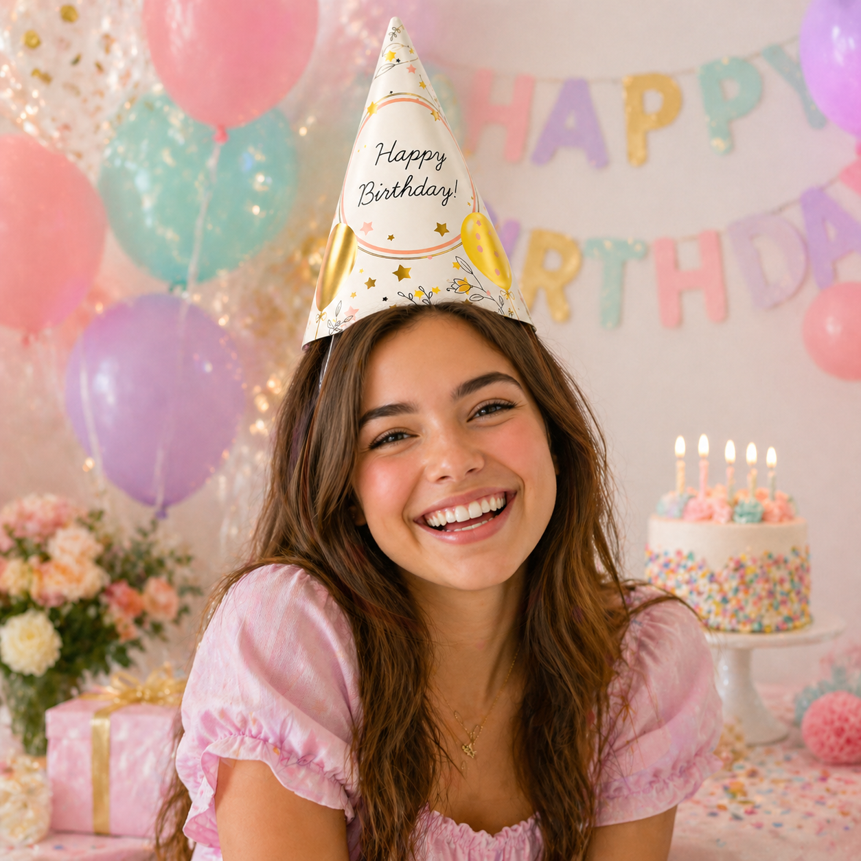 Happy Birthday Celebration Pastel Color Balloon Hats for Party Guests - 8PC