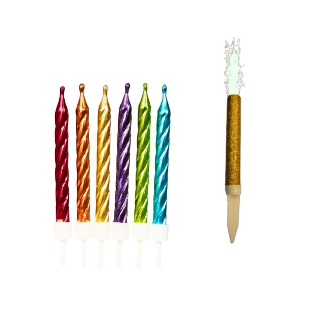 Multicolor Swirl Candle with Sparkling Candle - 7PC Set