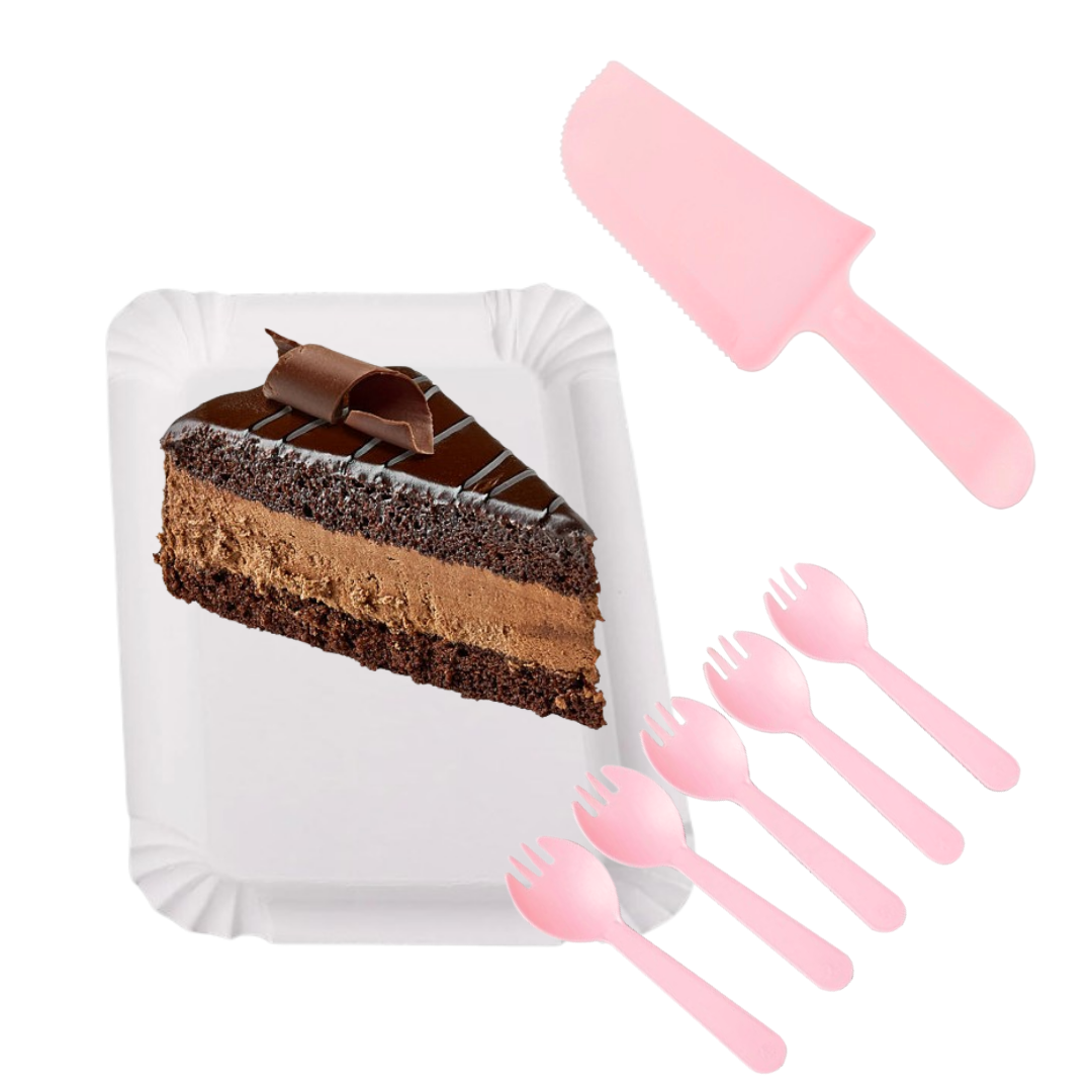 Pink Cake Knife, Forks & Disposable Plates Set - Set of 21 PC