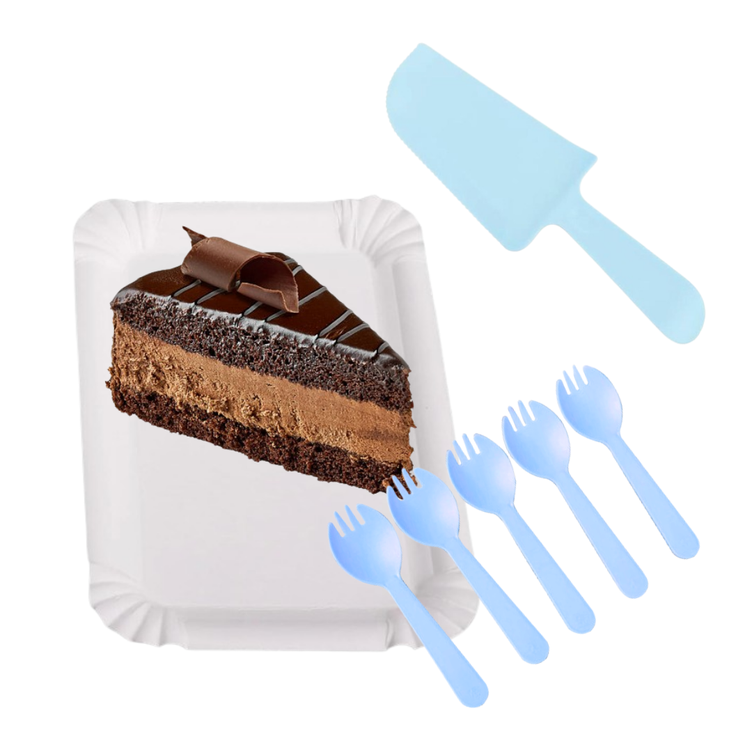 Blue Cake Knife, Forks & Disposable Plates Set - Set of 21 PC