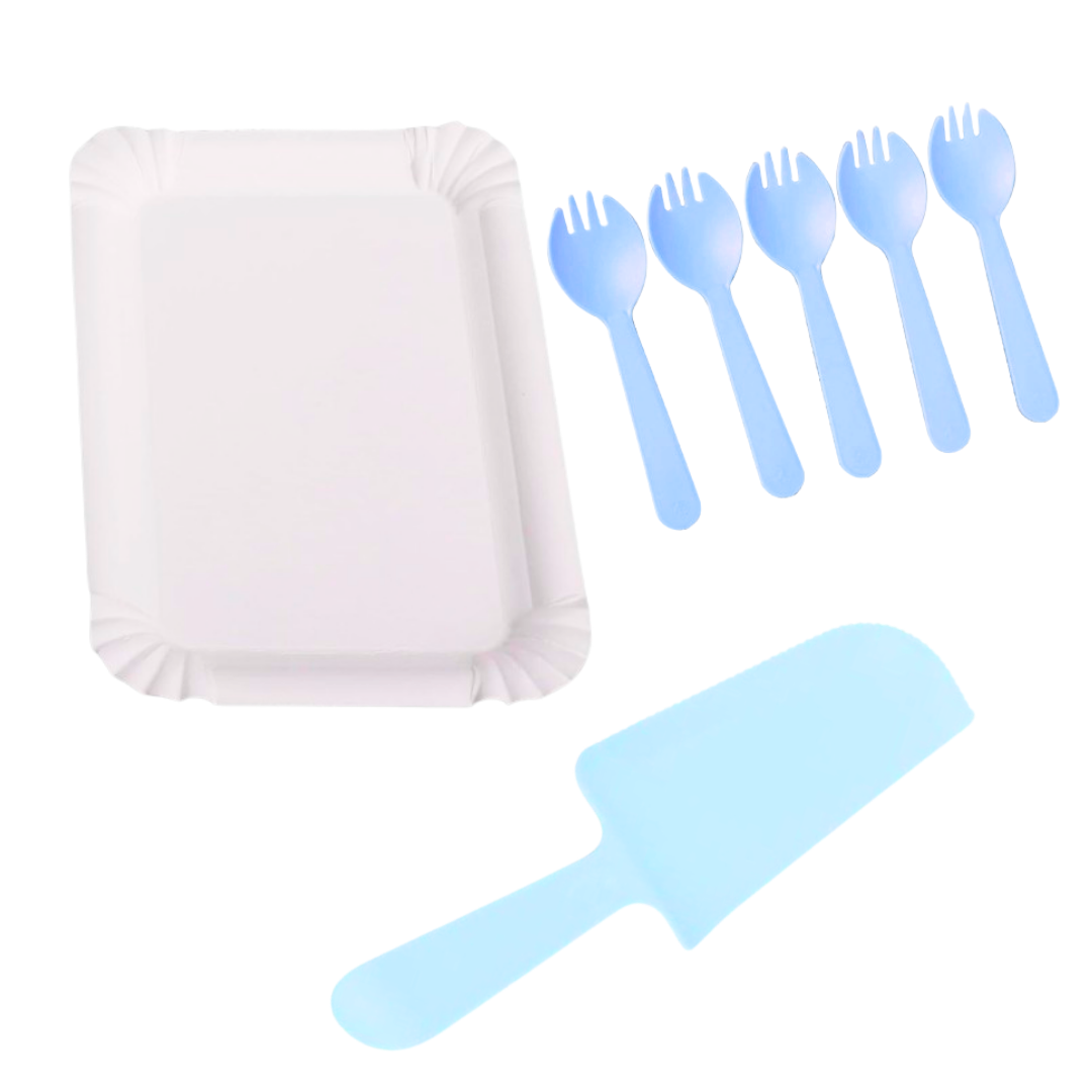 Blue Cake Knife, Forks & Disposable Plates Set - Set of 21 PC