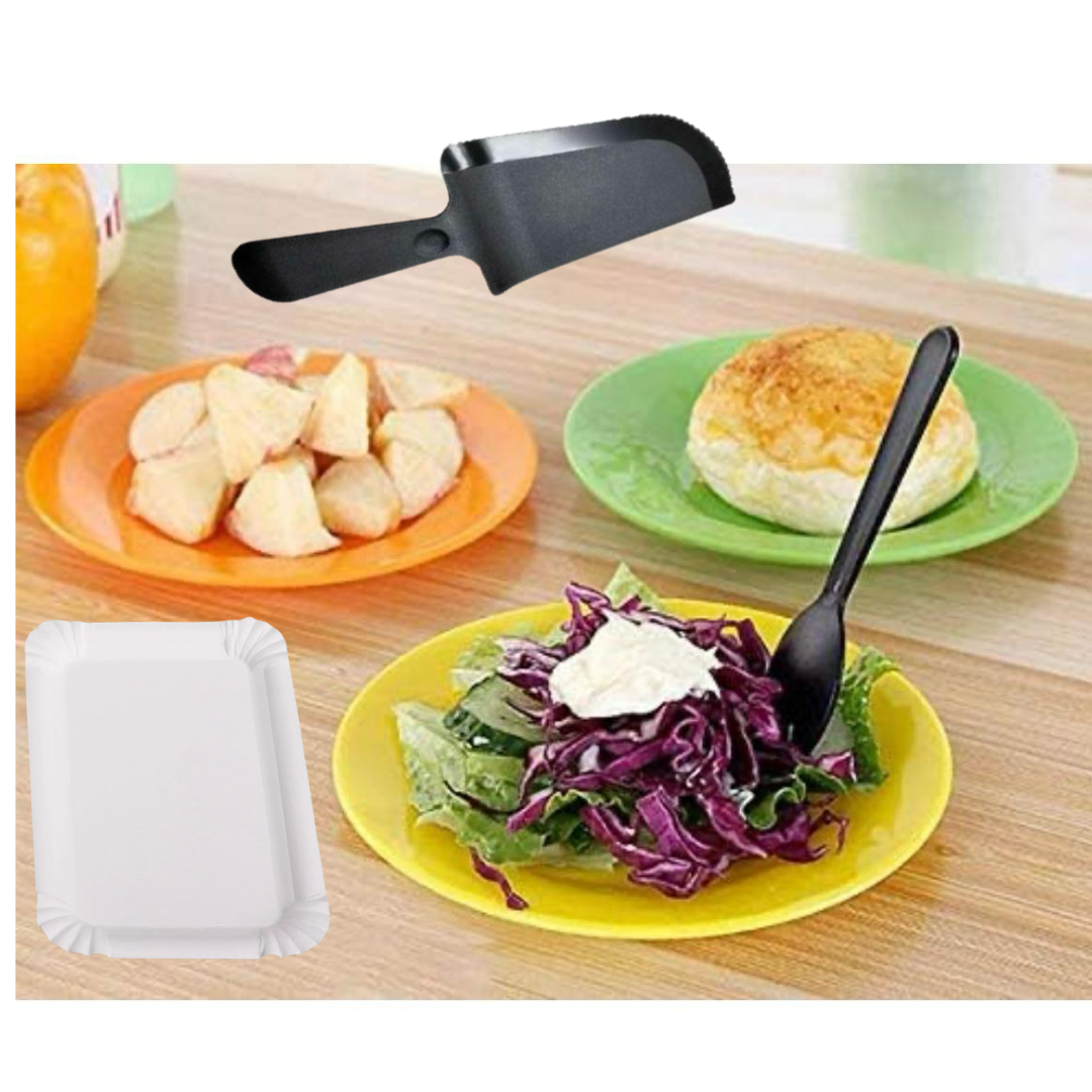Black Cake Knife, Forks & Disposable Plates Set - Set of 21 PC