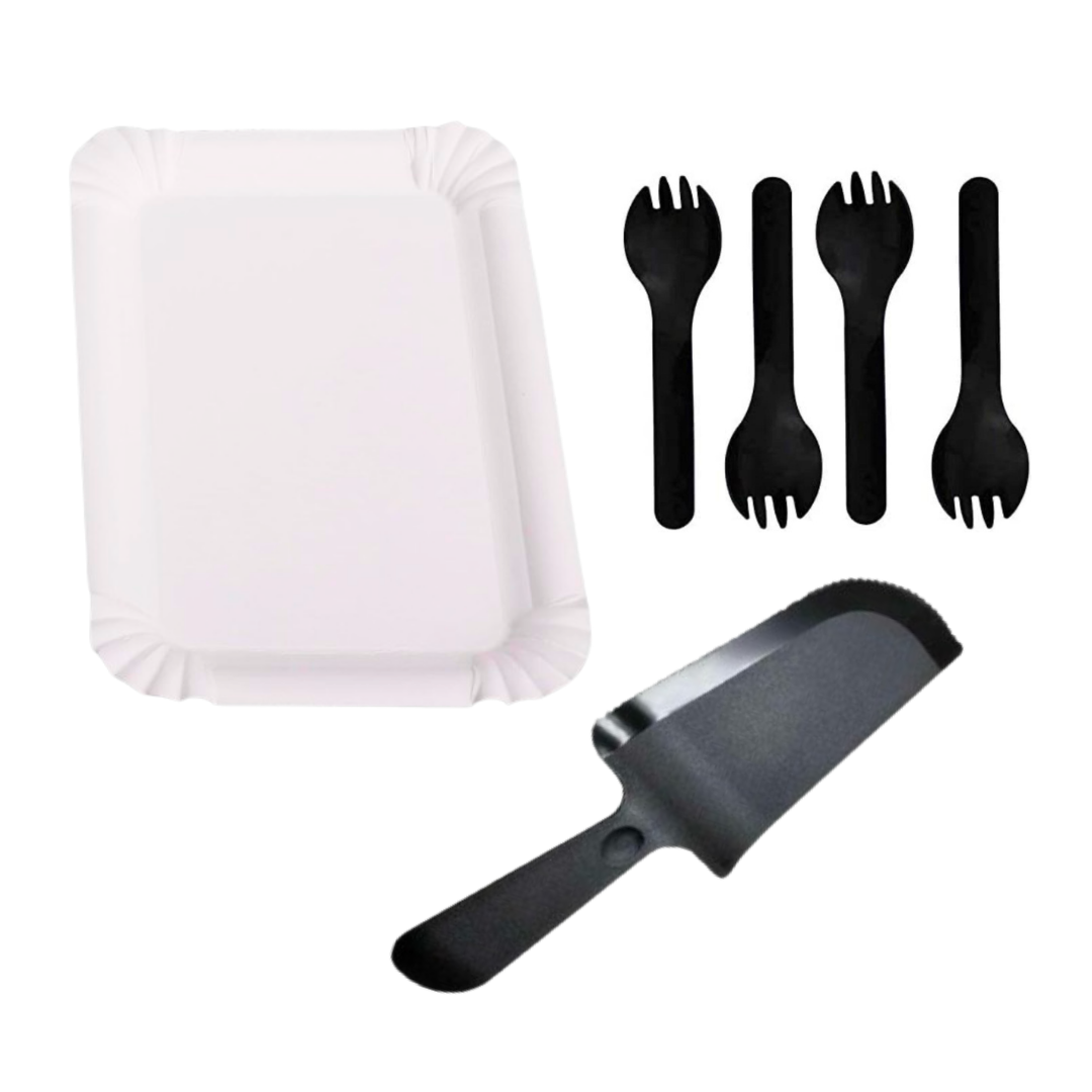 Black Cake Knife, Forks & Disposable Plates Set - Set of 21 PC