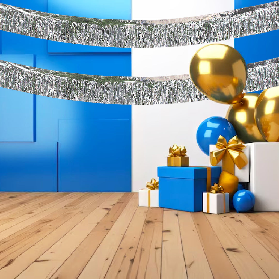 Iridescent Silver Foil Fringe Bunting Banner - 10FT - 1PC