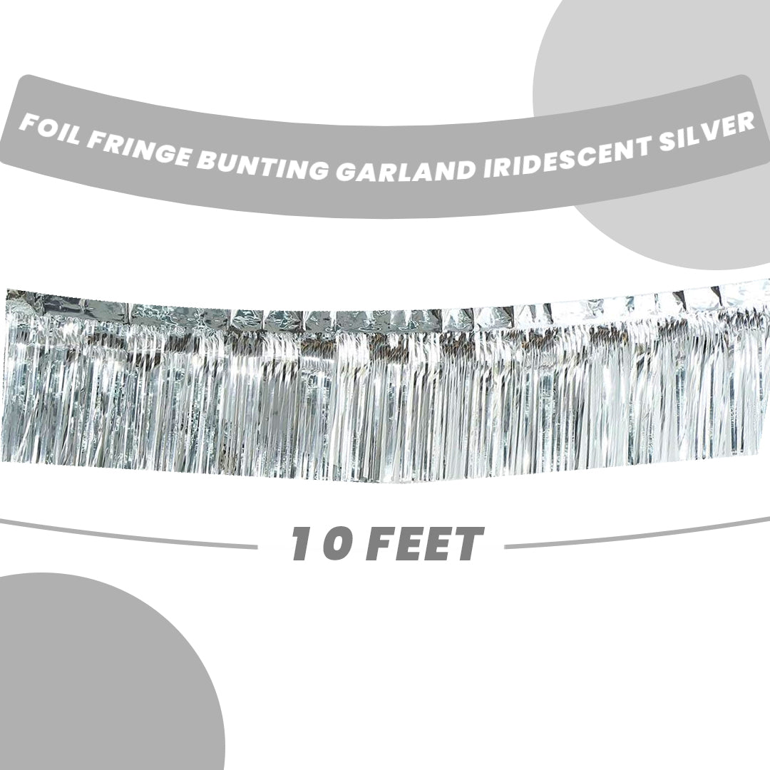 Iridescent Silver Foil Fringe Bunting Banner - 10FT - 1PC