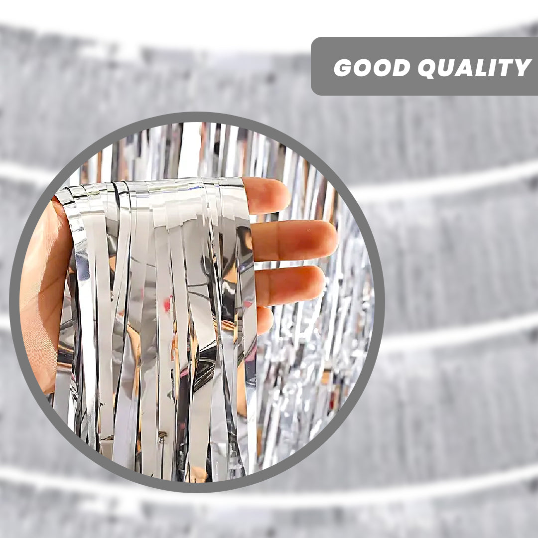 Iridescent Silver Foil Fringe Bunting Banner - 10FT - 1PC