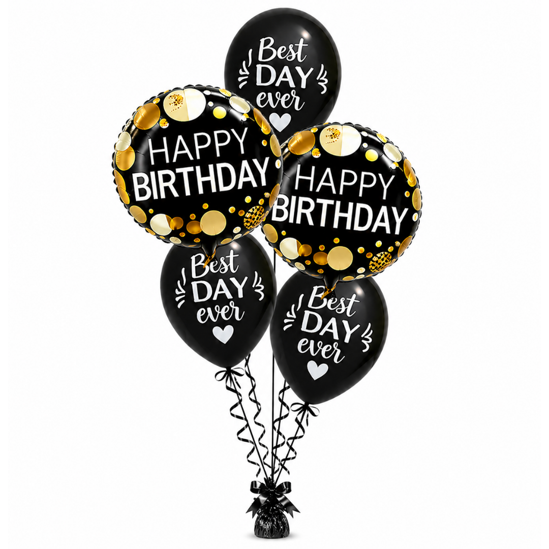Best Day Ever Happy Birthday Black & White Balloon Set - 5PC