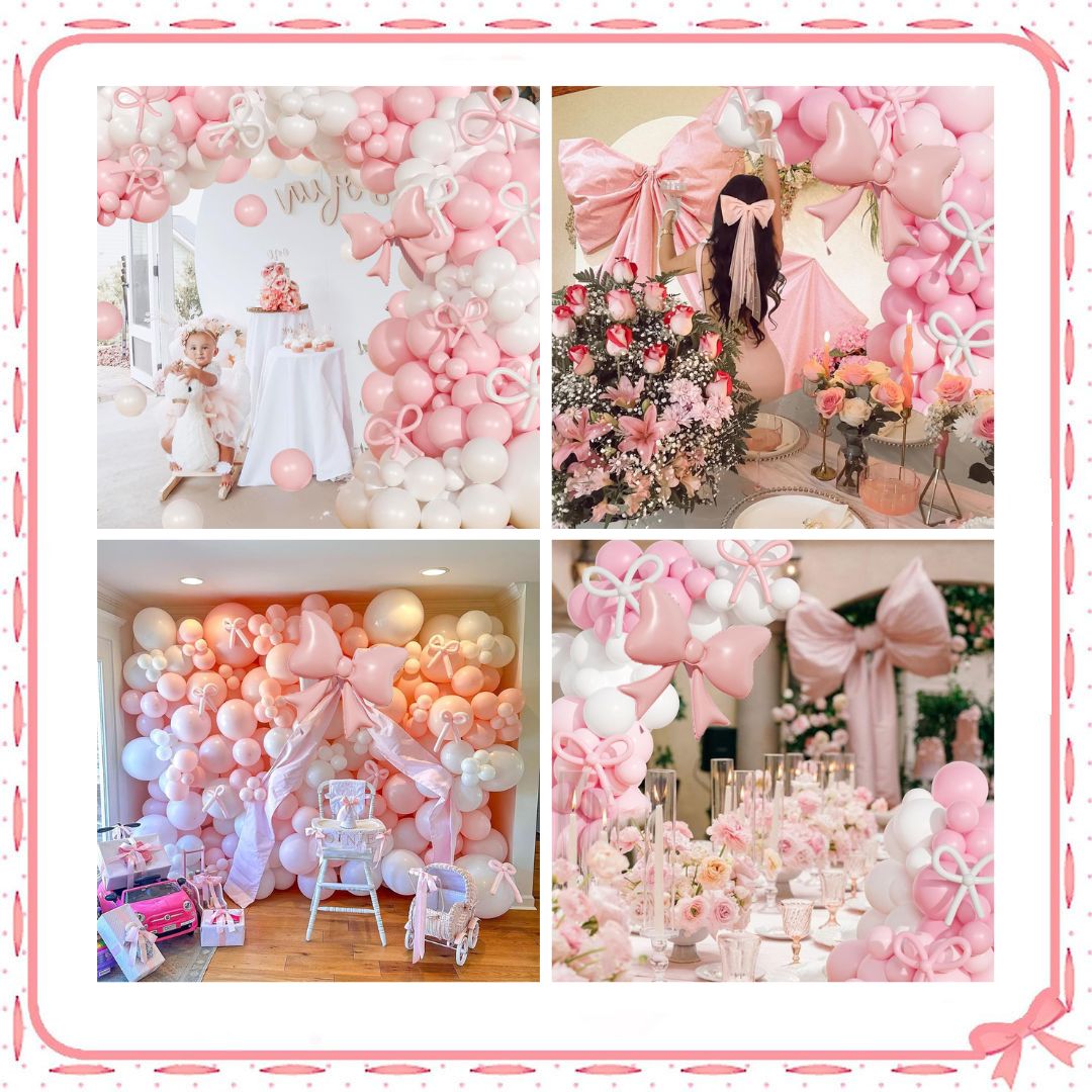 Pink Bow Foil Balloon with Pastel Pink and White Balloon Garland Kit - 80PC