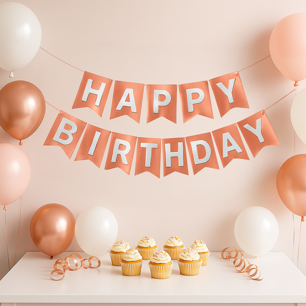 Metallic Rose Gold Happy Birthday Banner - 1PC
