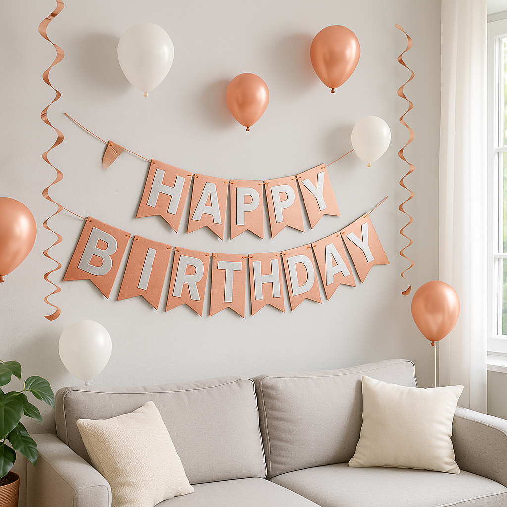 Metallic Rose Gold Happy Birthday Banner - 1PC