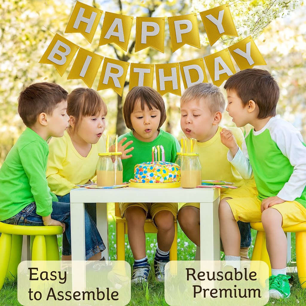 Metallic Gold Happy Birthday Banner - 1PC