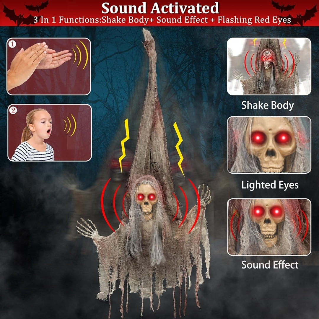 Scary Upside Down Hanging Skeleton w/Light - 4FT - 1PC