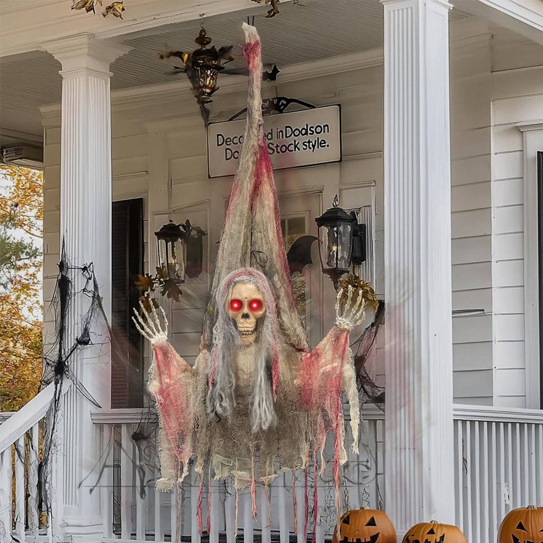 Scary Upside Down Hanging Skeleton w/Light - 4FT - 1PC