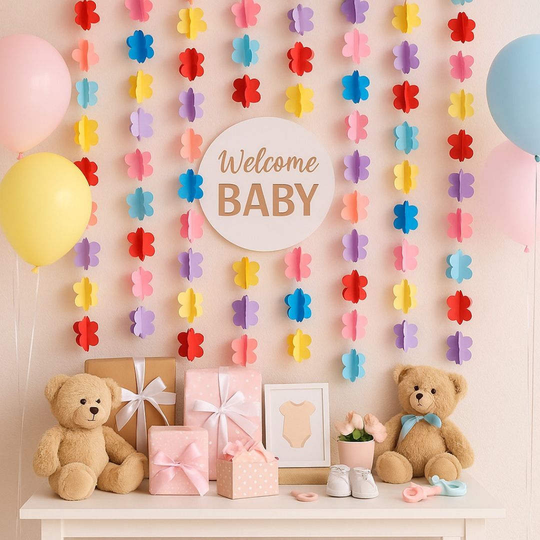 3D Colorful Flower Curtain Hanging Paper Flower - 2PC Set