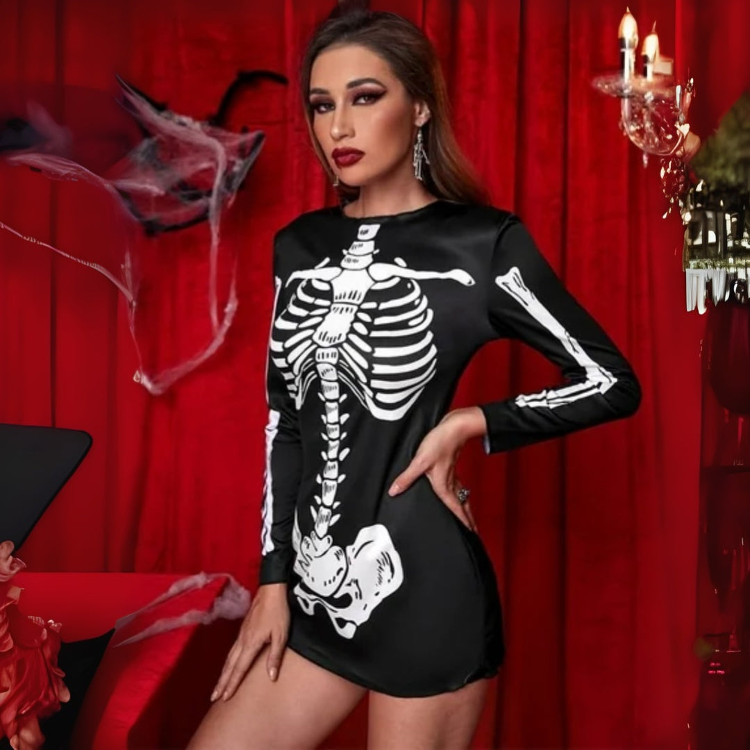 Skeleton Print Slip On Dress for Woman - Free Size for Young Adults