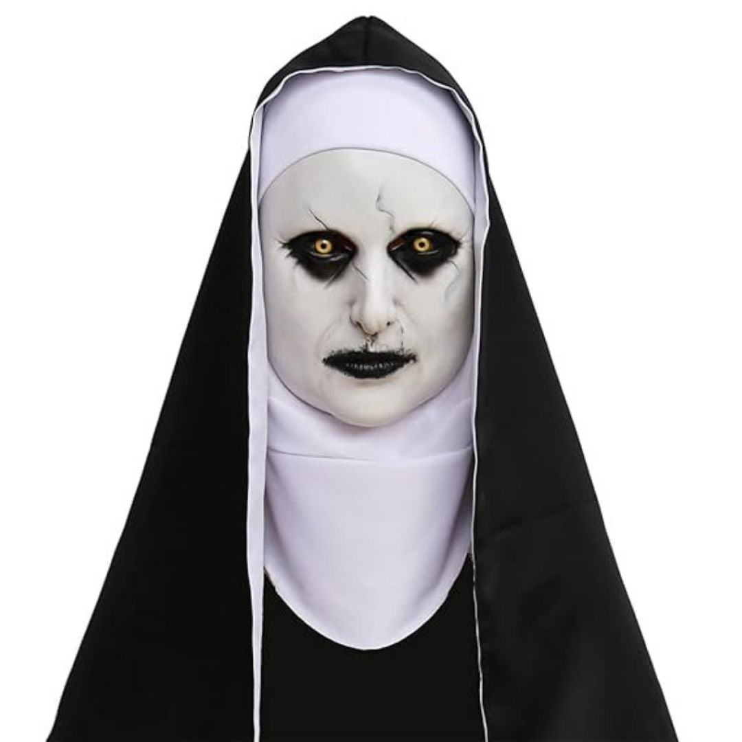 Conjuring Nun White Latex Mask with Black Scarf - 1PC