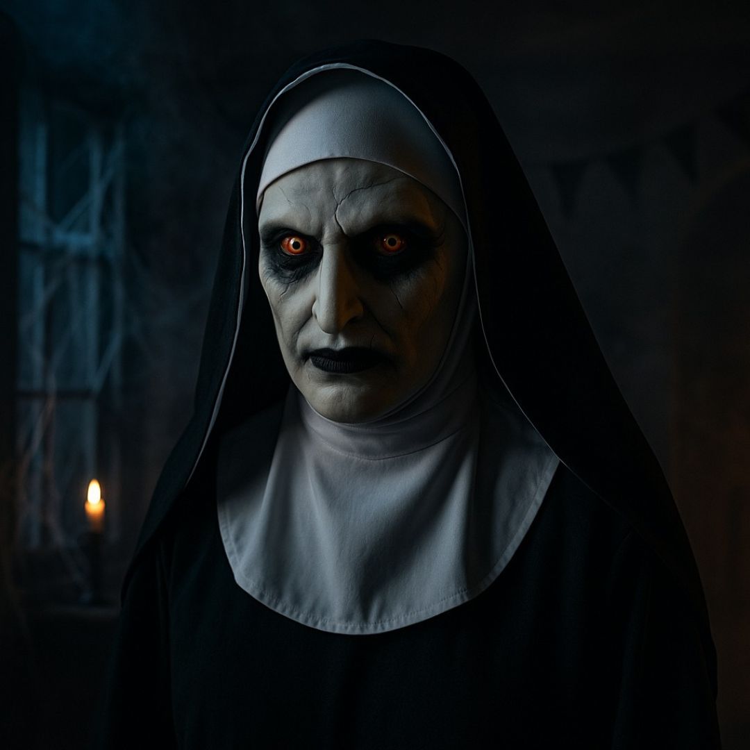 Conjuring Nun White Latex Mask with Black Scarf - 1PC