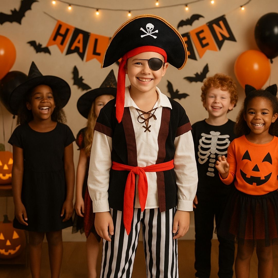 Smart Pirate Costume with Vest, Pants, Waist Belt, Hat & Eye Patch - Size M - Age 5 to 7 Years