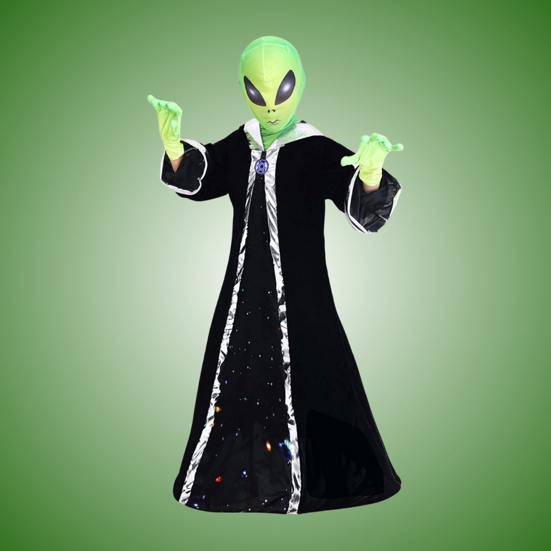 Alien Jaadu Costume with Neon Neon Gloves and Mask Unisex - Size L - Age 8 to 10 Years