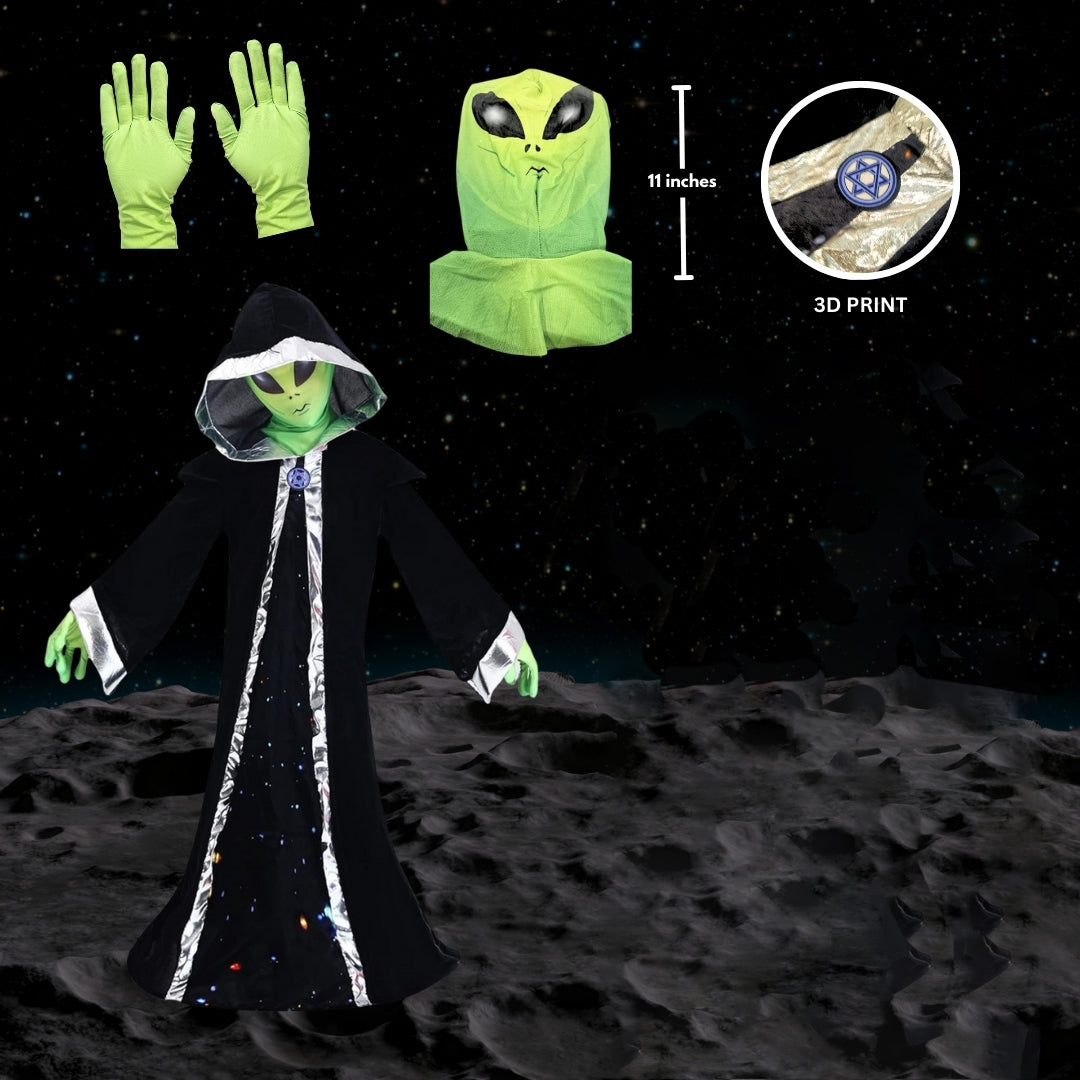 Alien Jaadu Costume with Neon Neon Gloves and Mask Unisex - Size L - Age 8 to 10 Years